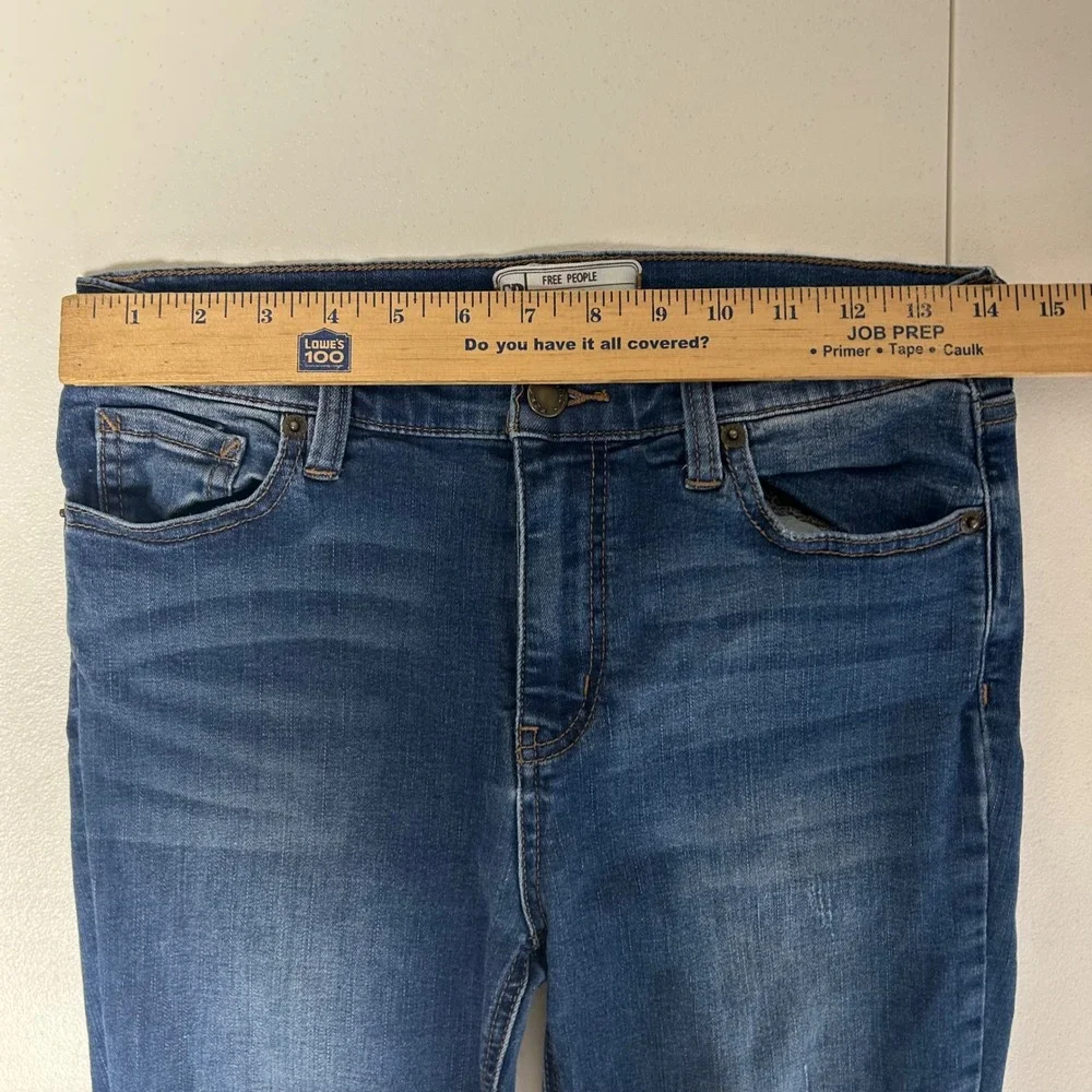 Free People Skinny Jeans Womens 28 Blue Distressed Frayed Fringe Hem